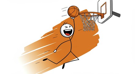 Joyful Stick Figure Athlete Scores a Basketball Slam Dunk