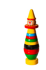 Isolated colorful stacking wood toy clown