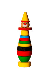 Isolated colorful stacking wood toy clown