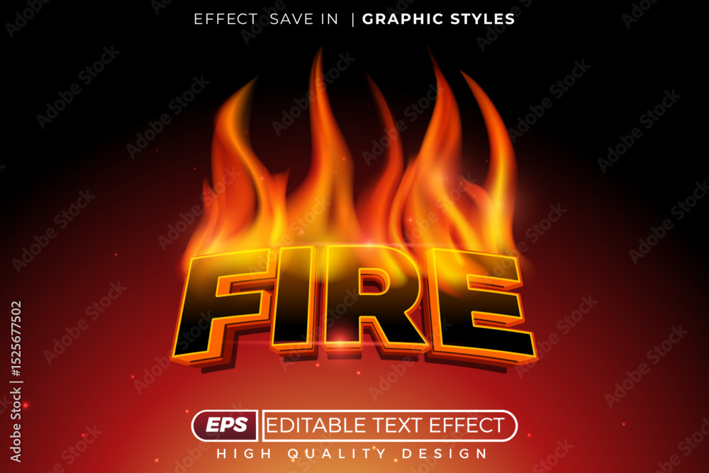 Fototapete editable 3d vector text effect fire with fire effect