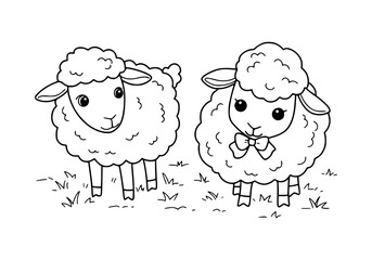 Cute, isolated cartoon sheep and lamb vector illustration for farm animal fun. coloring book