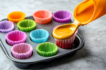 colorful cupcake cups on a tray