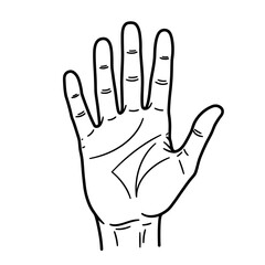 Human palm, hand vector icon design with stroke line. Front side hand vector, silhouette.