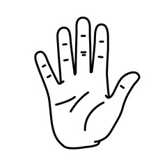 Human palm, hand vector icon design with stroke line. Front side hand vector, silhouette.