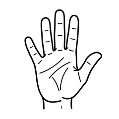 Human palm, hand vector icon design with stroke line. Front side hand vector, silhouette.