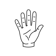 Human palm, hand vector icon design with stroke line. Front side hand vector, silhouette.