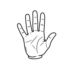 Human palm, hand vector icon design with stroke line. Front side hand vector, silhouette.