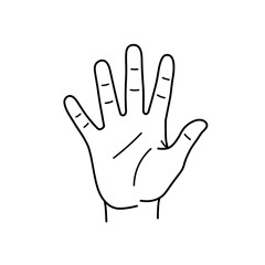 Human palm, hand vector icon design with stroke line. Front side hand vector, silhouette.