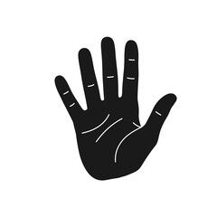 Human palm, hand vector icon design with stroke line. Front side hand vector, silhouette.