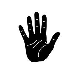 Human palm, hand vector icon design with stroke line. Front side hand vector, silhouette.