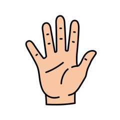 Human palm, hand vector icon design with stroke line. Front side hand vector, silhouette.