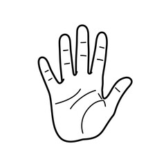 Human palm, hand vector icon design with stroke line. Front side hand vector, silhouette.