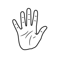 Human palm, hand vector icon design with stroke line. Front side hand vector, silhouette.