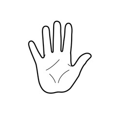 Human palm, hand vector icon design with stroke line. Front side hand vector, silhouette.