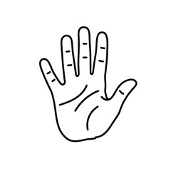 Human palm, hand vector icon design with stroke line. Front side hand vector, silhouette.