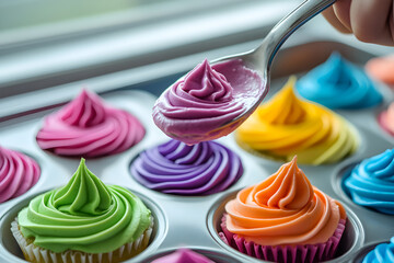 Colourful cupcakes in the making