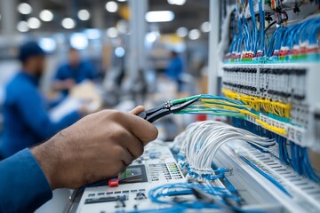 Person Connecting Wires to an Electrical Panel