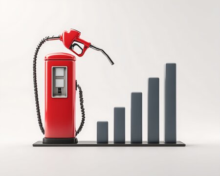 Red Gas Pump and Ascending Bar Graph - Powered by Adobe