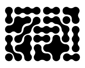 Metaball pattern. Fluid drops or amorphous shapes background. Organic blobs, neurons or molecules isolated on white background. Modern abstract print with connected dots. Vector graphic illustration.
