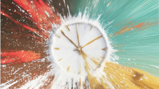 Time flies abstract background with clock and colorful light trails