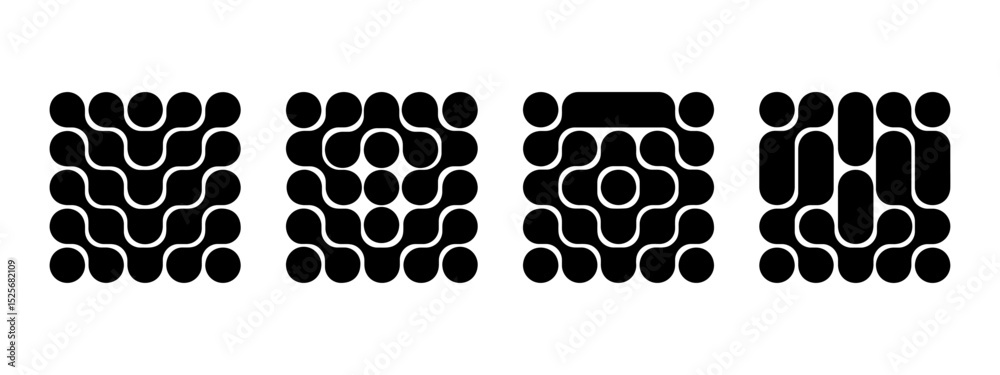 Wall mural set of metaball patterns. black connected liquid drops or morph dot shapes isolated on white backgro