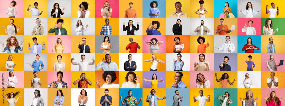 Poster a vibrant collection of portraits highlights diverse individuals across various backgrounds. each pe