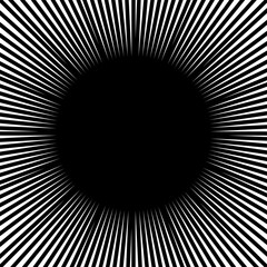Straight radial lines in square shape. Black sun rays isolated on white background. Sunburst, sunrise or sunset pattern. Radiance, explosion or firework print. Vector graphic illustration.