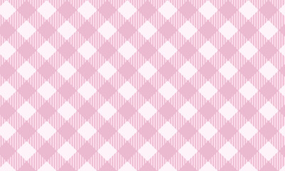 Pink gingham or vichy pattern. Checkered picnic plaid texture. Tablecloth, blanket, basket napkin or towel print. Baby or teenage girl wrapping paper or textile design. Vector flat illustration.