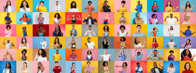 A vibrant collection of portraits features diverse individuals expressing various lifestyles and...