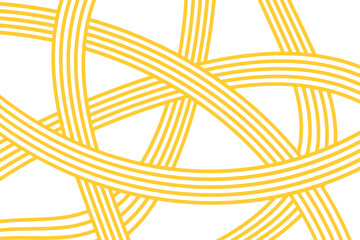 Curvy yellow lines. Ramen, pasta or noodle pattern. Spaghetti, macaroni, tagliatelle or capellini background. Traditional Italian, Chinese of Japanese food print. Vector flat illustration.