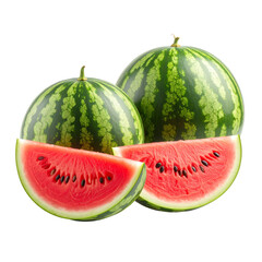 Fresh, ripe watermelons with juicy red slices isolated on a dark background