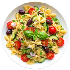 farfalle pasta in a white dish on transparent background, traditional italian recipe of food