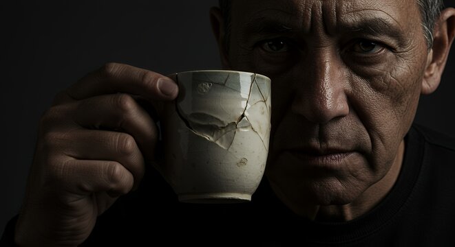 Broken Mug, A Man's Portrait - Powered by Adobe