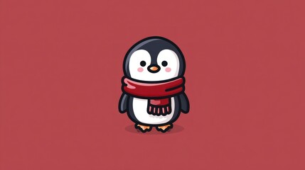 Obraz premium Cute penguin wearing red scarf illustration
