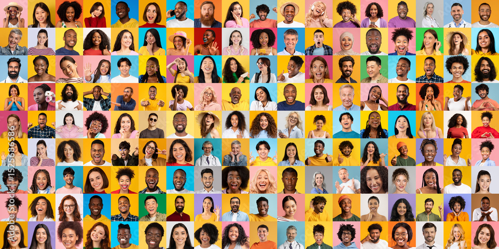 Poster this vibrant collage features diverse individuals from various backgrounds, all smiling and expressi
