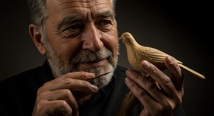 Master Craftsman: A Portrait of a Wood Carver with his Exquisite Bird Sculpture