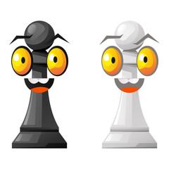 
Chess pieces queen and pawn cartoon characters with eyes and mouth design element. Vector flat graphic design illustration