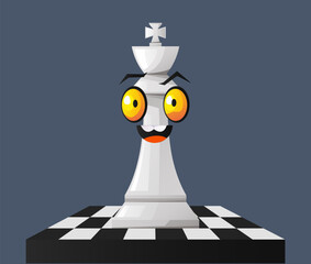 
Chess pieces queen and pawn cartoon characters with eyes and mouth design element. Vector flat graphic design illustration