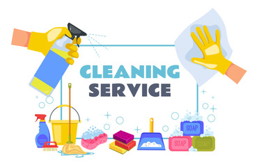 Cleaning service banner poster with text place design element. Vector flat graphic design illustration
