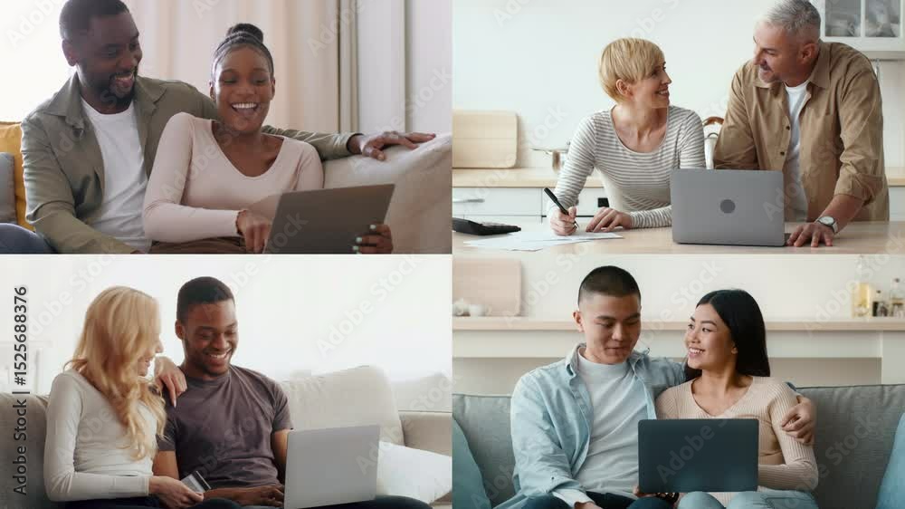 Aufkleber A diverse group of people collaborates with laptops in a warm, inviting indoor environment. They share ideas and enjoy each other's company while using technology to connect.