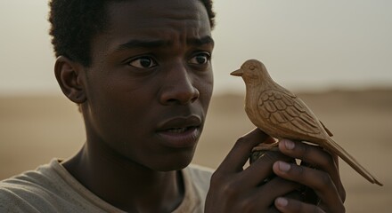 A Young Man and His Carved Bird