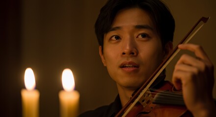 Candlelit Violinist: A Moment of Musical Intensity
