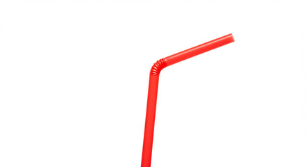 A close-up shot of a vibrant red, bent drinking straw on a white background