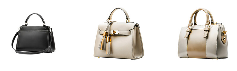 Stylish Handbags Collection: Three Women's Bags in Black, Beige, and Brown Tones

