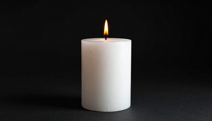 Single White Candle Flame Glowing in Darkness