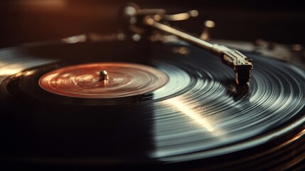 Spinning vinyl record. Vintage audio