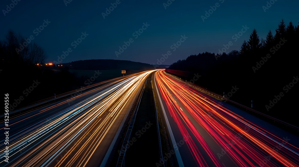 Poster a highway with colorful light trails, symbolizing the speed and movement of digital marketing
