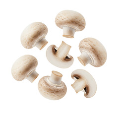Floating Mushrooms Fresh Food Ingredient on White Background