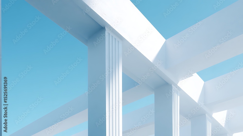 Aufkleber Beautiful airy widescreen minimalistic white and light blue architectural background banner with tilted columns