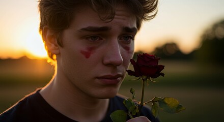 Sunset Romance: A Young Man and a Rose